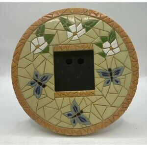 Tile  Mosaic butterflies flowers  Picture Frame Blue White Yellow